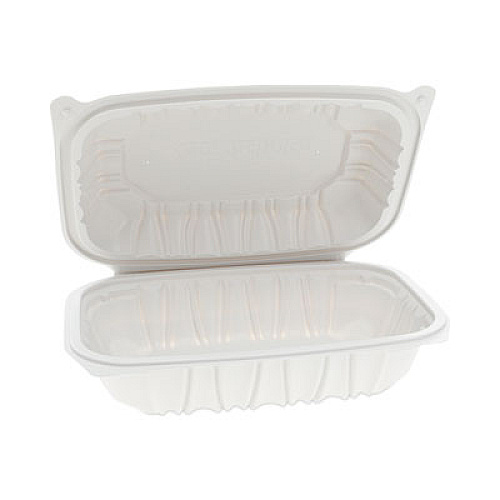 Pactiv Evergreen EarthChoice Vented Microwavable MFPP Hinged Lid Container, 9 x 6 x 2.75, White, Plastic, 170/Carton (YCNW0207)