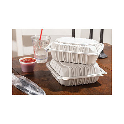 Pactiv Evergreen EarthChoice Vented Microwavable MFPP Hinged Lid Container, 9 x 6 x 2.75, White, Plastic, 170/Carton (YCNW0207)