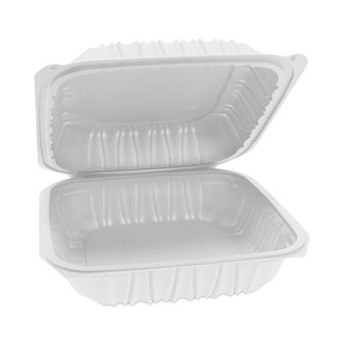 Pactiv Evergreen EarthChoice Vented Microwavable MFPP Hinged Lid Container, 8.4 x 8.7 x 3.1, White, Plastic, 146/Carton (YCNW0851)