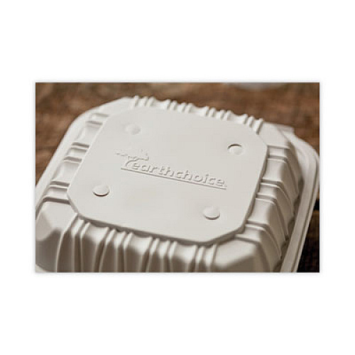 Pactiv Evergreen EarthChoice Vented Microwavable MFPP Hinged Lid Container, 8.4 x 8.7 x 3.1, White, Plastic, 146/Carton (YCNW0851)
