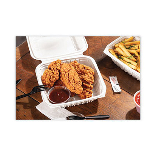 Pactiv Evergreen EarthChoice Vented Microwavable MFPP Hinged Lid Container, 8.4 x 8.7 x 3.1, White, Plastic, 146/Carton (YCNW0851)