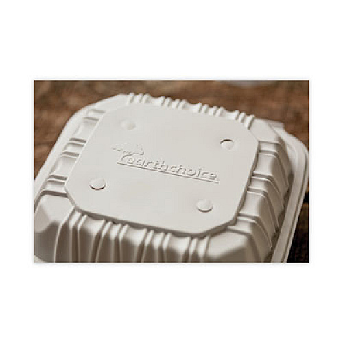 Pactiv Evergreen EarthChoice Vented Microwavable MFPP Hinged Lid Container, 3 Compartments, 8.4 x 8.7 x 3.1, White, Plastic, 146/Carton (YCNW0853)