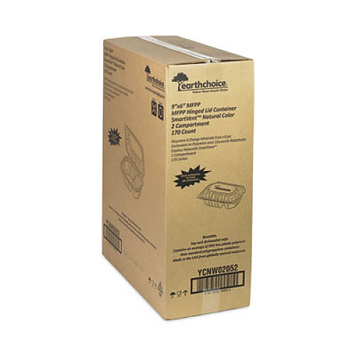 Pactiv Evergreen EarthChoice Vented Microwavable MFPP Hinged Lid Container, 2 Compartments, 9 x 6 x 3.1, White, Plastic, 170/Carton (YCNW02052)