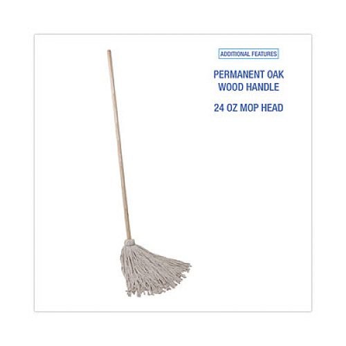 Boardwalk Handle/Deck Mops, #24 White Cotton Head, 54" Natural Wood Handle, 6/Pack (124C)