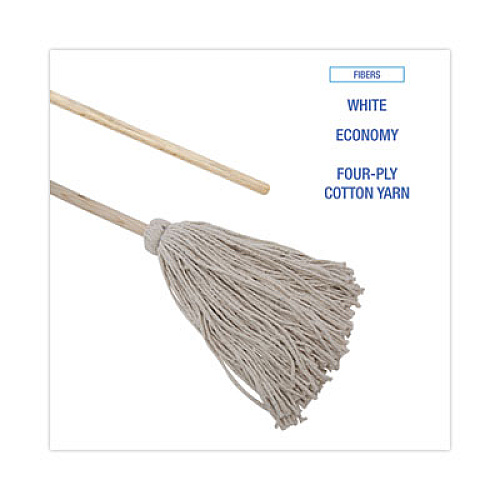 Boardwalk Handle/Deck Mops, #24 White Cotton Head, 54" Natural Wood Handle, 6/Pack (124C)