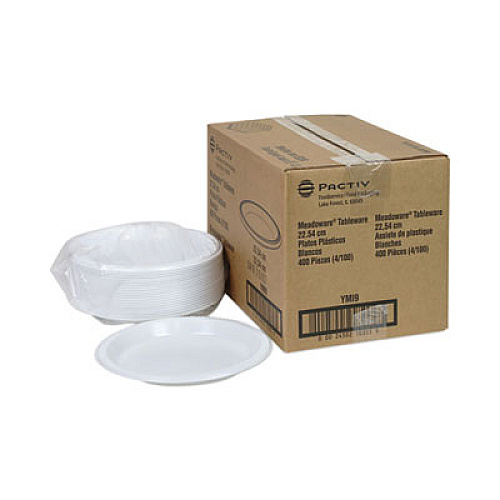 Pactiv Evergreen Meadoware Impact Plastic Dinnerware, Plate, 8.88" dia, White, 400/Carton (YMI9)