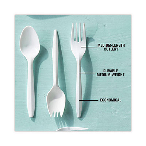 Pactiv Evergreen Fieldware Cutlery, Mediumweight Fork, Plastic, White, 1,000/Carton (YFWFWCH)