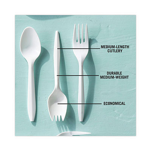 Pactiv Evergreen Fieldware Cutlery, Mediumweight Spork, Plastic, White, 1,000/Carton (YFWQWCH)