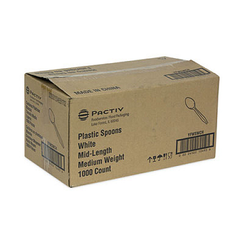 Pactiv Evergreen Fieldware Cutlery, Mediumweight Spoon, Plastic, White, 1,000/Carton (YFWSWCH)