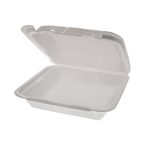 Pactiv Evergreen Foam Hinged Lid Container, Dual Tab Lock Happy Face, 8 x 7.75 x 2.25, White, 200/Carton (YHD18SS00200)