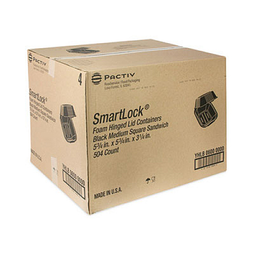 Pactiv Evergreen SmartLock Foam Hinged Lid Container, Sandwich, 5.8 x 5.8 x 3.3, Black, 504/Carton (YHLB06000000)