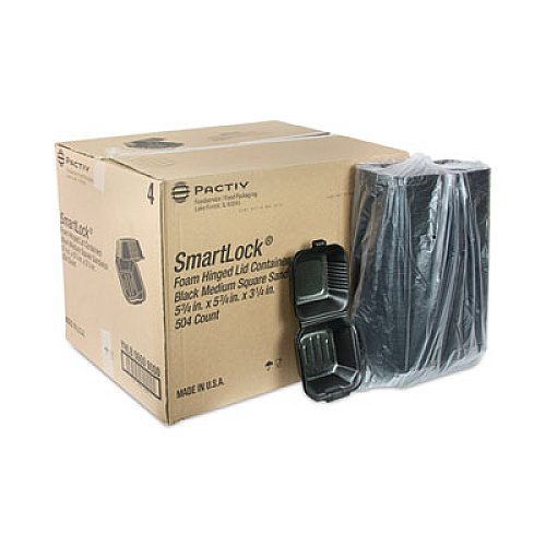 Pactiv Evergreen SmartLock Foam Hinged Lid Container, Sandwich, 5.8 x 5.8 x 3.3, Black, 504/Carton (YHLB06000000)