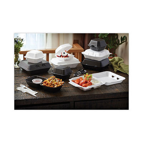Pactiv Evergreen SmartLock Foam Hinged Lid Container, Sandwich, 5.8 x 5.8 x 3.3, Black, 504/Carton (YHLB06000000)
