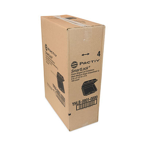 Pactiv Evergreen SmartLock Foam Hinged Lid Container, Medium, 8 x 8.5 x 3, Black, 150/Carton (YHLB08010000)