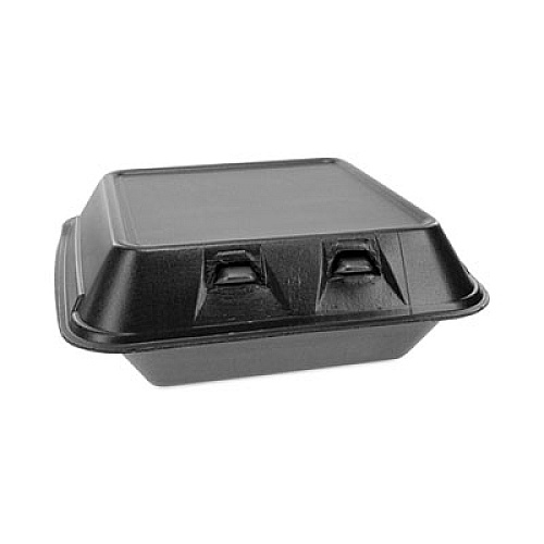 Pactiv Evergreen SmartLock Foam Hinged Lid Container, Medium, 3 Compartments, 8 x 8.5 x 3, Black, 150/Carton (YHLB08030000)