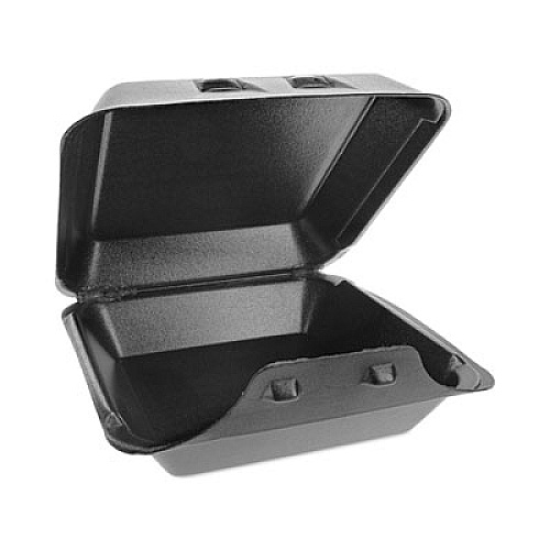 Pactiv Evergreen SmartLock Foam Hinged Lid Container, Large, 9 x 9.1 x 3.3, Black, 150/Carton (YHLB09010000)