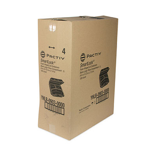 Pactiv Evergreen SmartLock Foam Hinged Lid Container, Large, 3 Compartments, 9 x 9.5 x 3.3, Black, 150/Carton (YHLB09030000)