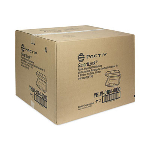 Pactiv Evergreen SmartLock Foam Hinged Lid Container, Medium, 8.8 x 4.5 x 3.1, White, 440/Carton (YHLW01840000)