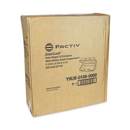 Pactiv Evergreen SmartLock Foam Hinged Lid Container, Medium, 8.8 x 5.5 x 3, White, 220/Carton (YHLW01880000)