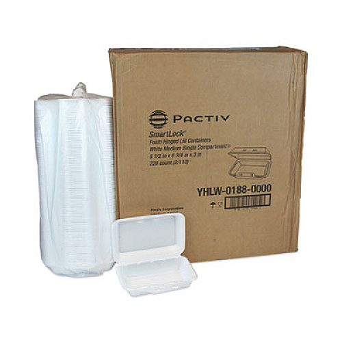 Pactiv Evergreen SmartLock Foam Hinged Lid Container, Medium, 8.8 x 5.5 x 3, White, 220/Carton (YHLW01880000)