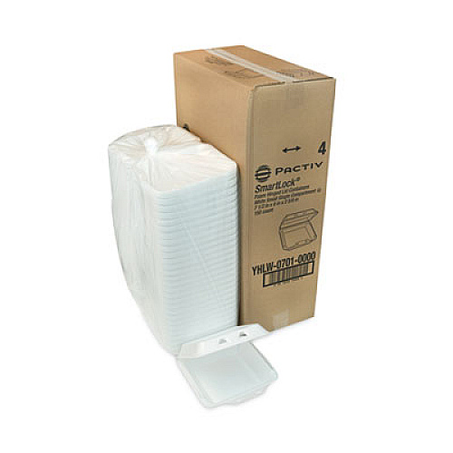 Pactiv Evergreen SmartLock Foam Hinged Lid Container, Small, 7.5 x 8 x 2.63, White, 150/Carton (YHLW07010000)