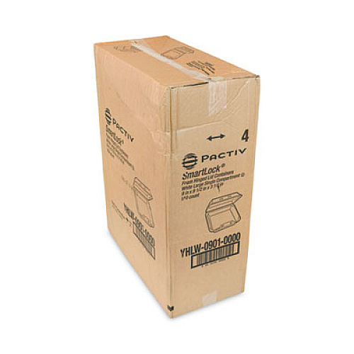 Pactiv Evergreen SmartLock Foam Hinged Lid Container, Large, 9 x 9.1 x 3.3, White, 150/Carton (YHLW09010000)