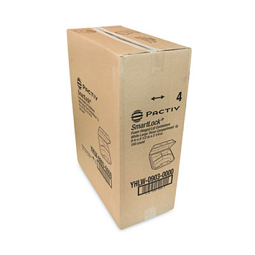 Pactiv Evergreen SmartLock Foam Hinged Lid Container, Large, 3 Compartments, 9 x 9.25 x 3.25, White, 150/Carton (YHLW09030000)