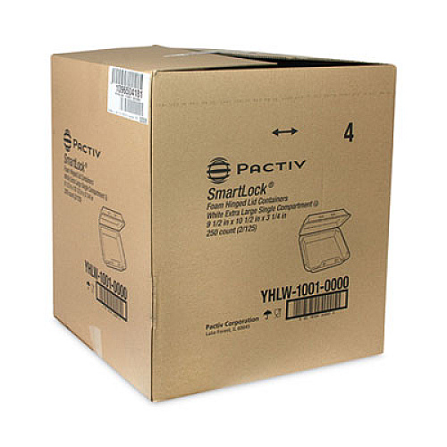 Pactiv Evergreen SmartLock Foam Hinged Lid Container, X-Large, 9.5 x 10.5 x 3.3, White, 250/Carton (YHLW10010000)