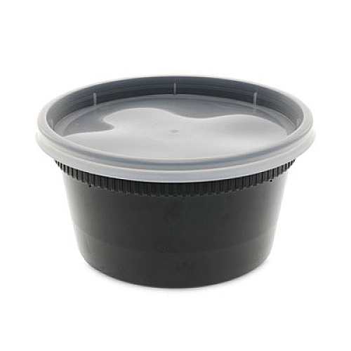 Pactiv Evergreen Newspring DELItainer Microwavable Container, 12 oz, 4.55" Diameter x 2.45" h, Black/Clear, Plastic, 240/Carton (YL2512B)