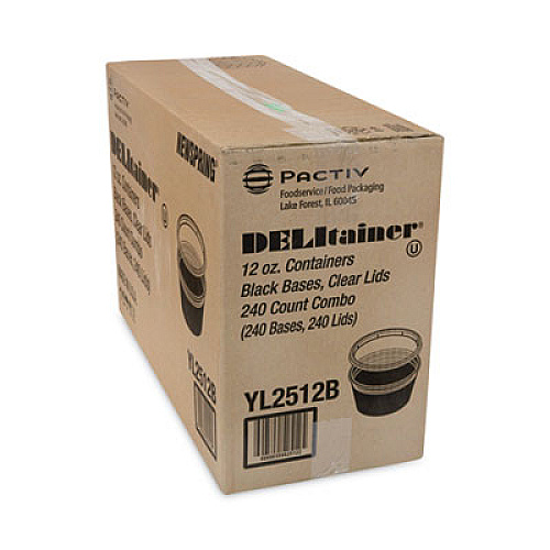 Pactiv Evergreen Newspring DELItainer Microwavable Container, 12 oz, 4.55" Diameter x 2.45" h, Black/Clear, Plastic, 240/Carton (YL2512B)