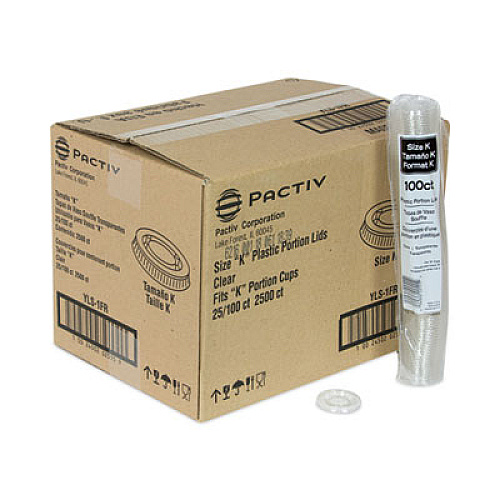Pactiv Evergreen Plastic Portion Cup Lid, Fits 0.5 oz to 1 oz Portion Cups, Clear, 100/Sleeve, 25 Sleeves/Carton (YLS1FR)