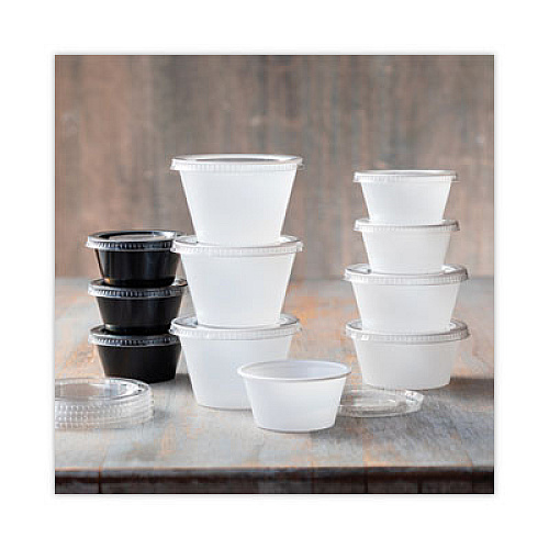 Pactiv Evergreen Plastic Portion Cup Lid, Fits 1.5 oz to 2.5 oz Portion Cups, Clear, 100/Pack, 24 Packs/Carton (YLS2FR)