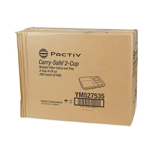 Pactiv Evergreen EarthChoice Carry-Safe Beverage Carrier, 8 oz to 24 oz, Two Cups + Food Tray, Natural, 200/Carton (YM527535)