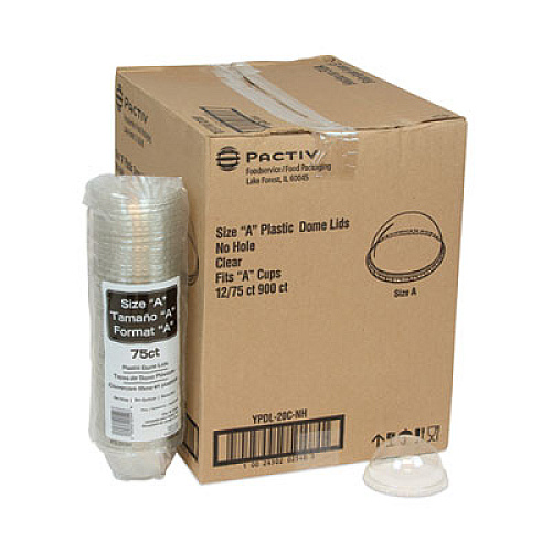 Pactiv Evergreen EarthChoice Strawless RPET Lid, Dome Lid, Fits 9 oz to 20 oz "A" Cups, Plastic, Clear, 900/Carton (YPDL20CNH)