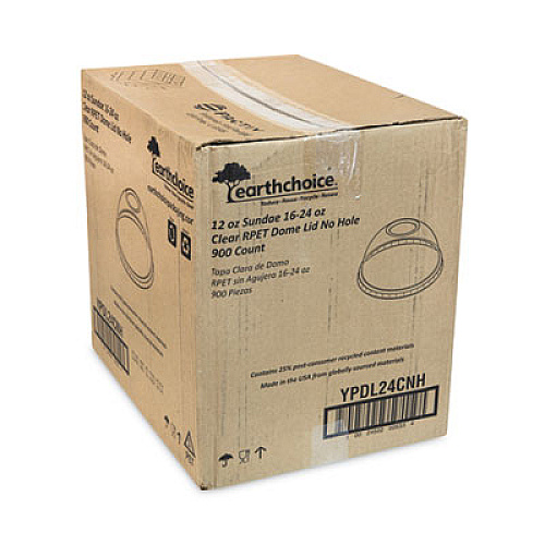 Pactiv Evergreen EarthChoice Strawless RPET Lid, Dome Lid, Fits 12 oz to 24 oz "B" Cups, Plastic, Clear, 1,020/Carton (YPDL24CNH)