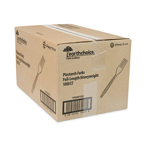 Pactiv Evergreen EarthChoice PSM Cutlery, Heavyweight Fork, Plastic, Tan, 1,000/Carton (YPSMFTEC)