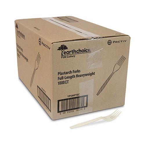 Pactiv Evergreen EarthChoice PSM Cutlery, Heavyweight Fork, Plastic, Tan, 1,000/Carton (YPSMFTEC)