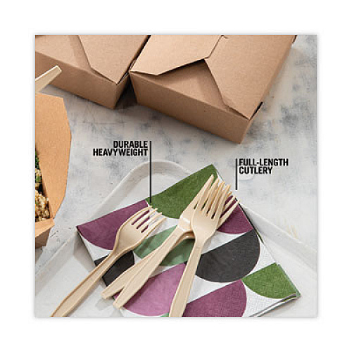 Pactiv Evergreen EarthChoice PSM Cutlery, Heavyweight Fork, Plastic, Tan, 1,000/Carton (YPSMFTEC)