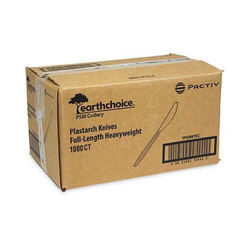 Pactiv Evergreen EarthChoice PSM Cutlery, Heavyweight Knife, Plastic, Tan, 1,000/Carton (YPSMKTEC)