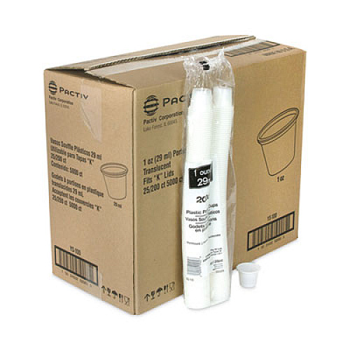 Pactiv Evergreen Plastic Portion Cup, 1 oz, Translucent, 200/Sleeve, 25 Sleeves/Carton (YS100)