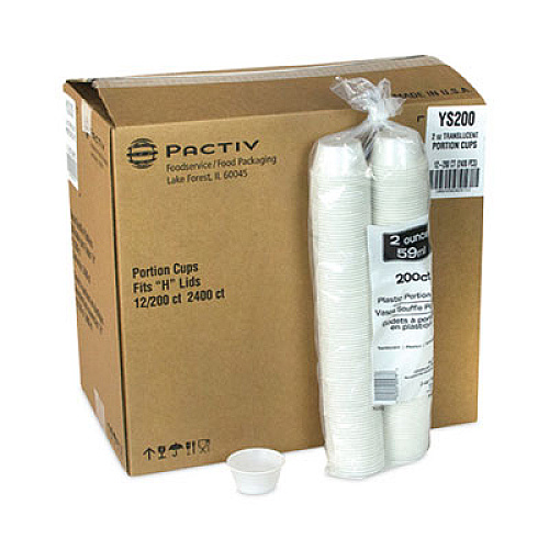 Pactiv Evergreen Plastic Portion Cup, 2 oz, Translucent, 200/Bag, 12 Bags/Carton (YS200)