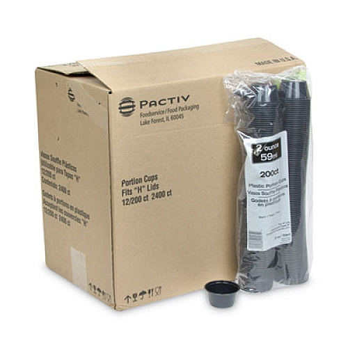 Pactiv Evergreen Plastic Portion Cup, 2 oz, Black, 200/Bag, 12 Bags/Carton (YS200E)