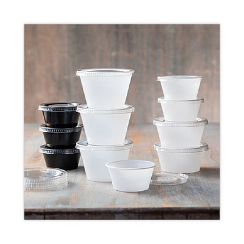 Pactiv Evergreen Plastic Portion Cup, 2 oz, Black, 200/Bag, 12 Bags/Carton (YS200E)