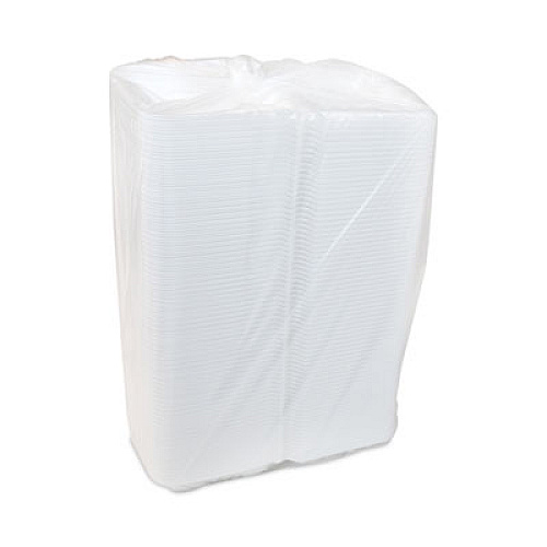 Pactiv Evergreen Vented Foam Hinged Lid Container, Dual Tab Lock Economy, 8.4 x 8 x 3, White, 150/Carton (YTD18801ECON)