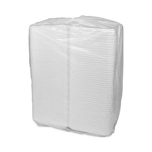 Pactiv Evergreen Vented Foam Hinged Lid Container, Dual Tab Lock Economy, 9.1 x 9 x 3.3, White, 150/Carton (YTD19901ECON)