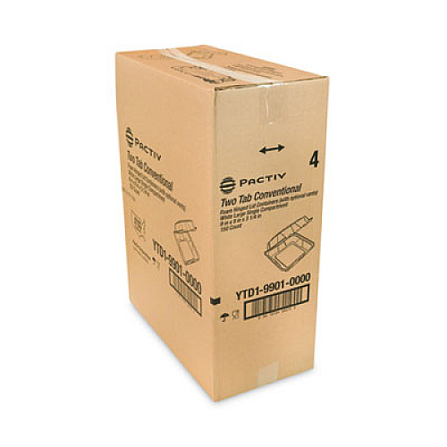 Pactiv Evergreen Vented Foam Hinged Lid Container, Dual Tab Lock, 9.13 x 9 x 3.25, White, 150/Carton (YTD199010000)