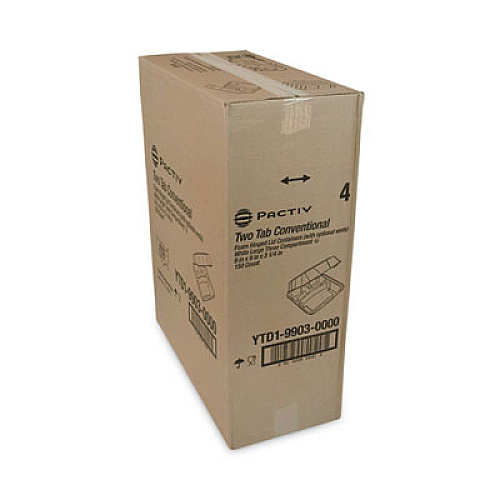 Pactiv Evergreen Vented Foam Hinged Lid Container, Dual Tab Lock, 3 Compartments, 9.1 x 9 x 3.3, White, 150/Carton (YTD199030000)