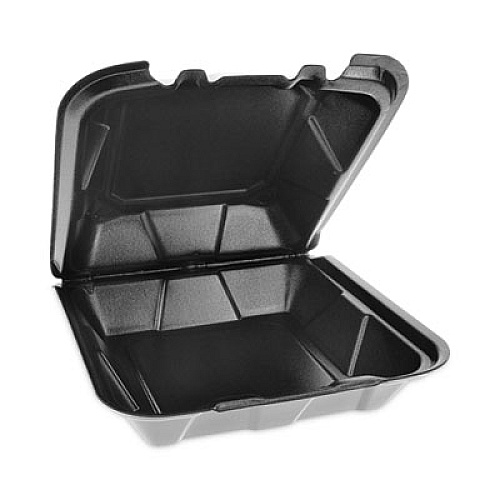 Pactiv Evergreen Vented Foam Hinged Lid Container, Dual Tab Lock, 9.1 x 9 x 3.3, Black, 150/Carton (YTDB99010000)