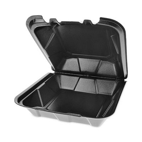 Pactiv Evergreen Vented Foam Hinged Lid Container, Dual Tab Lock, 9.1 x 9 x 3.3, Black, 150/Carton (YTDB99010000)