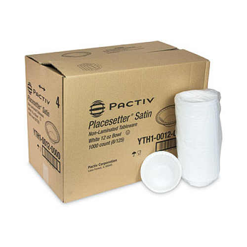 Pactiv Evergreen Placesetter Satin Non-Laminated Foam Dinnerware, Bowl, 12 oz, White, 1,000/Carton (YTH100120000)